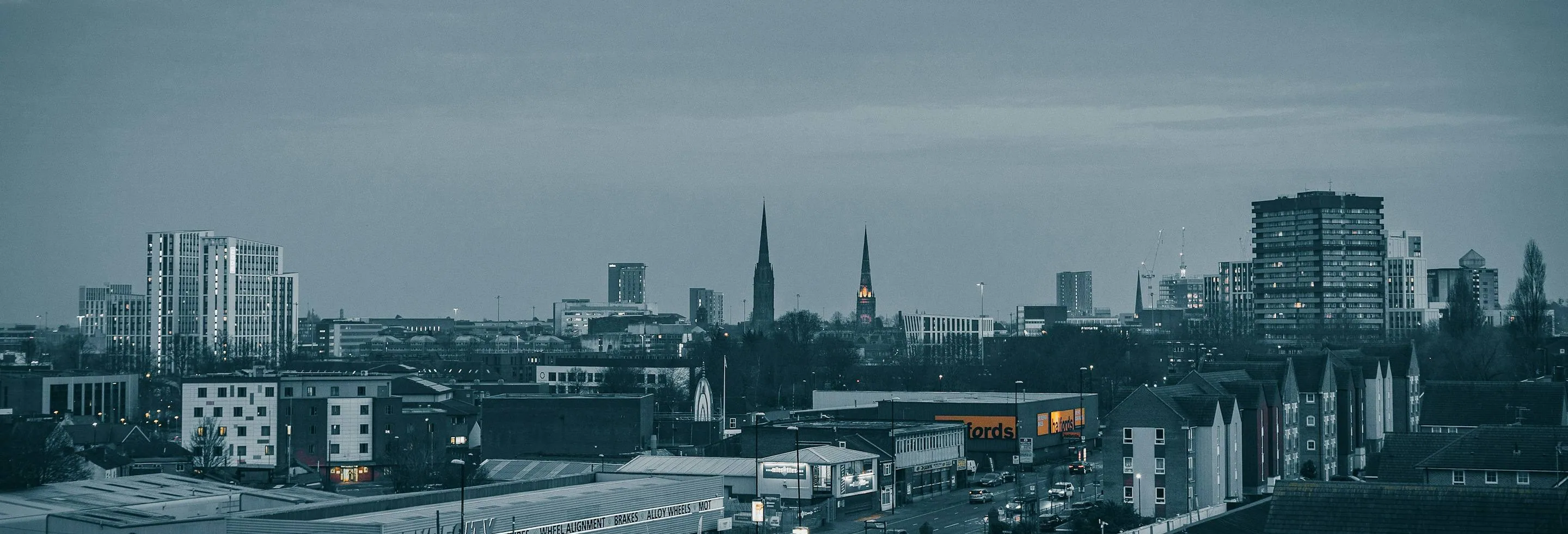 Coventry — skyline or the cathedral, wide